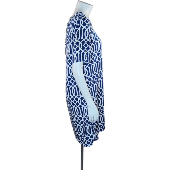 Mudpie Womens M (8-10) Navy Blue White Shift Dress Nautical Gold Hardware Zip-Up - Picture 6 of 15